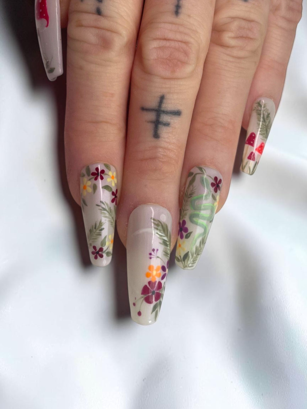 Woodland whimsical Hand Painted Made To   Order Press on Nails