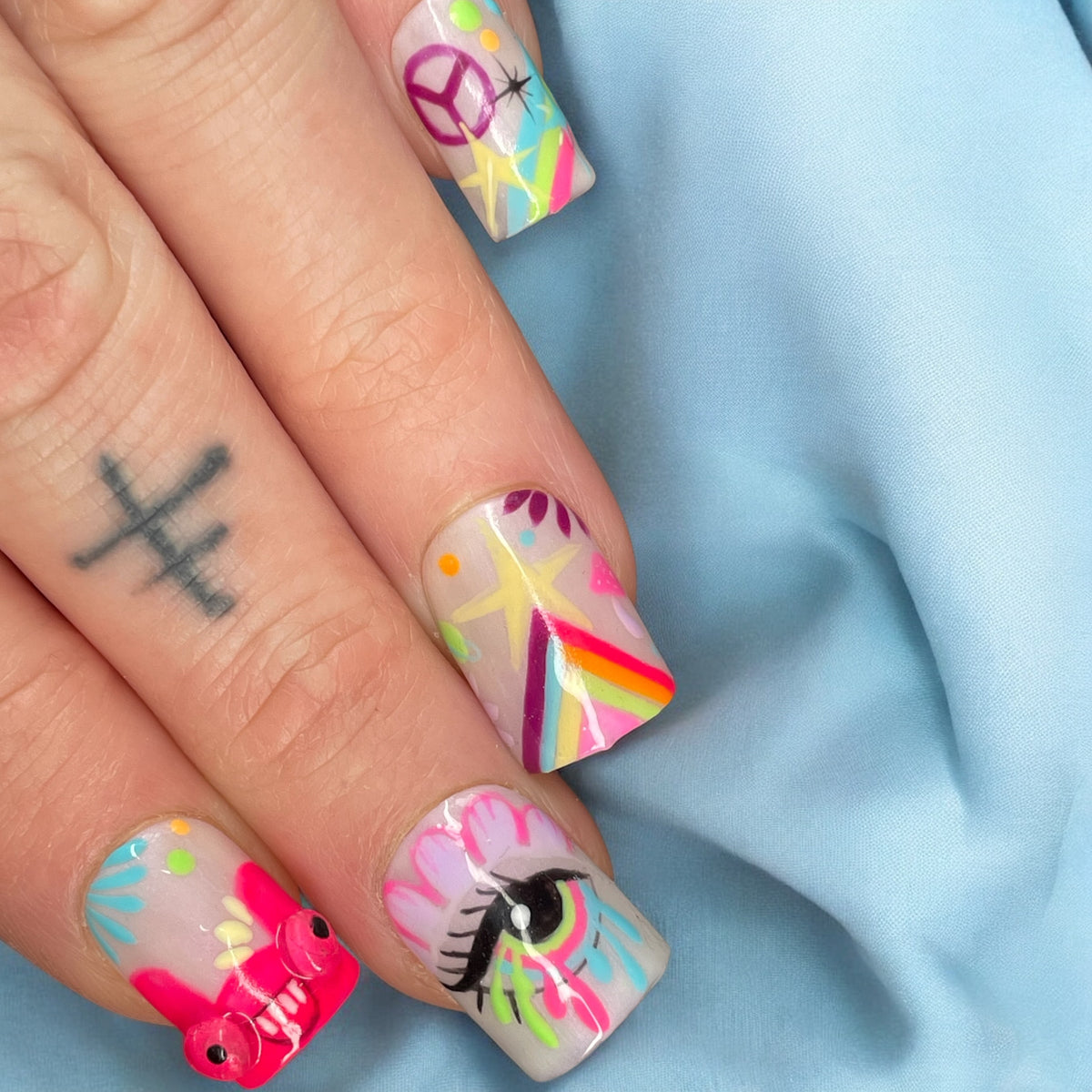 Rainbow Day Dream| Hand Painted Press on Nails