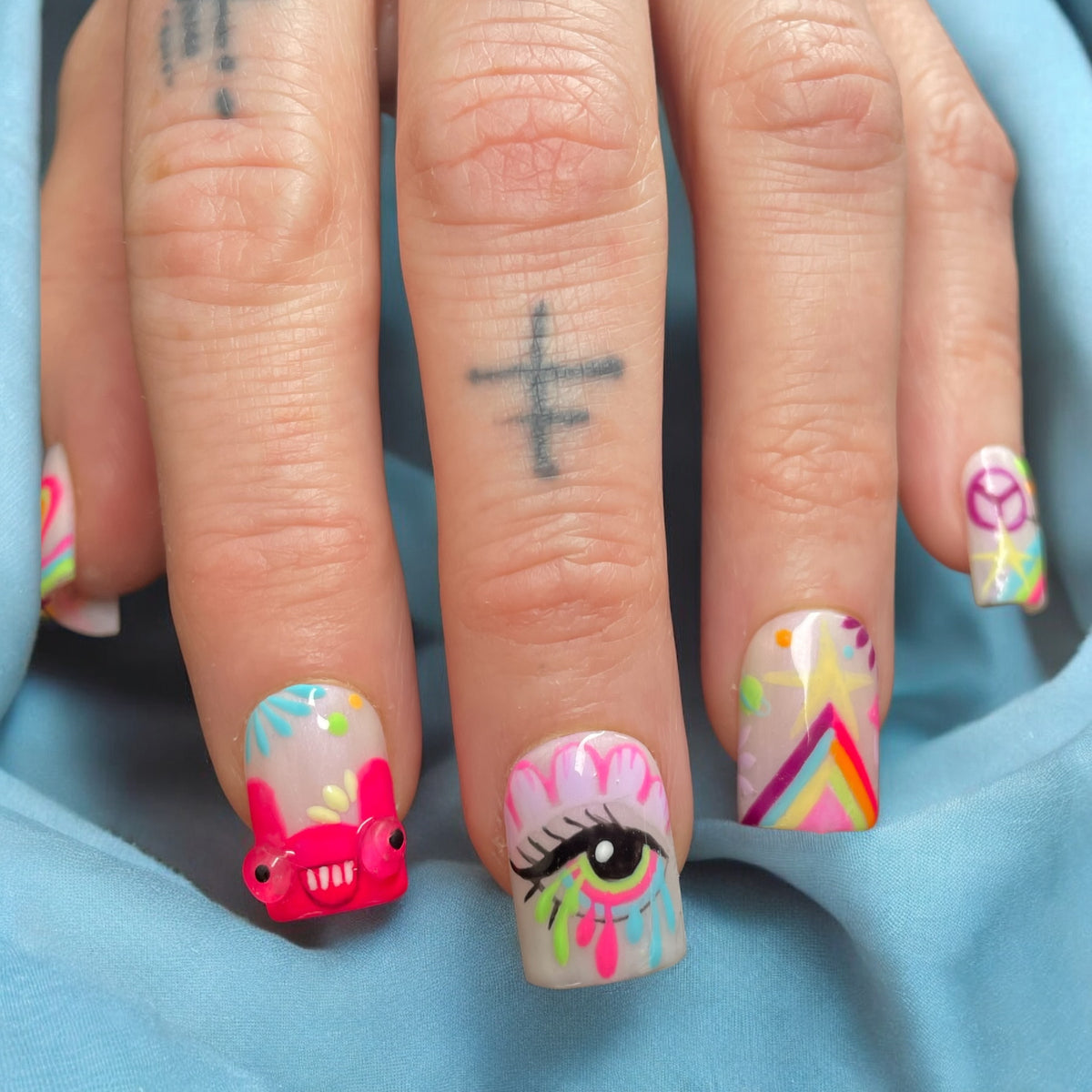 Rainbow Day Dream| Hand Painted Press on Nails