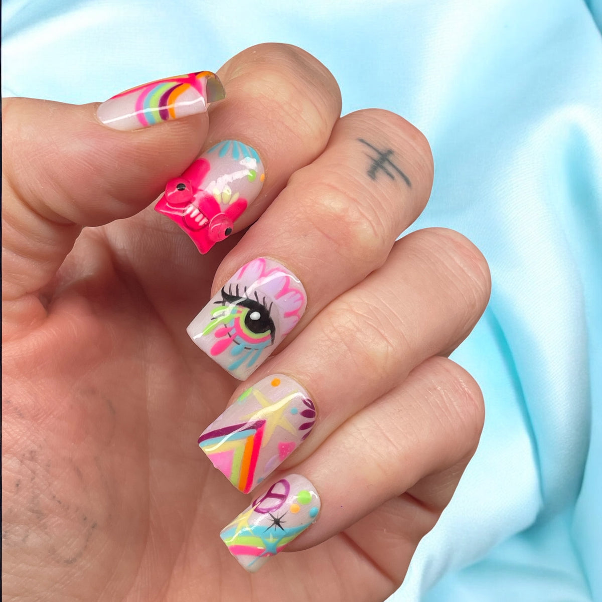 Rainbow Day Dream| Hand Painted Press on Nails