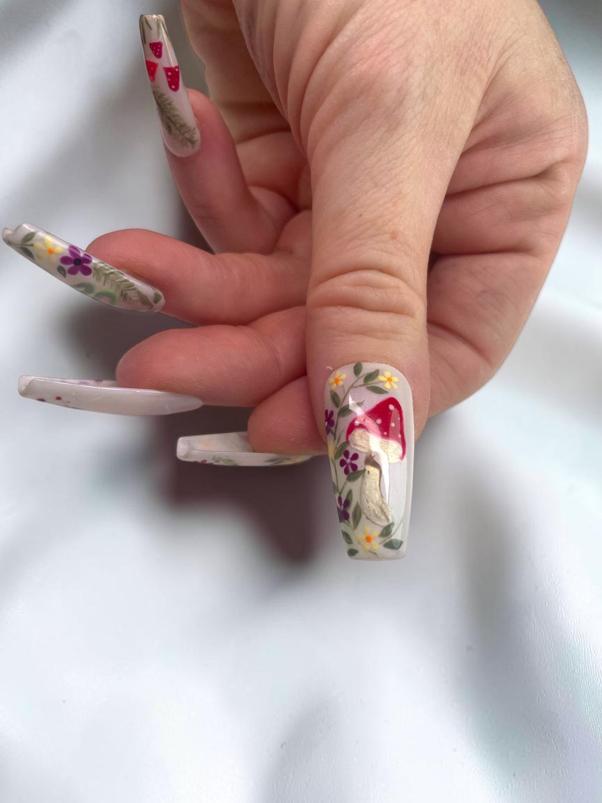 Woodland whimsical Hand Painted Made To   Order Press on Nails