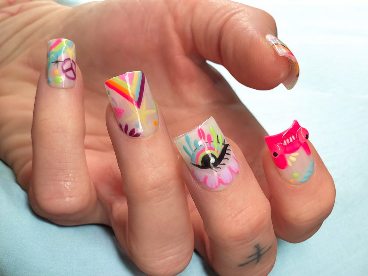 Rainbow Day Dream| Hand Painted Press on Nails