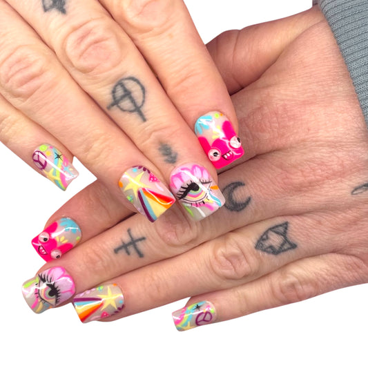 Rainbow Day Dream| Hand Painted Press on Nails